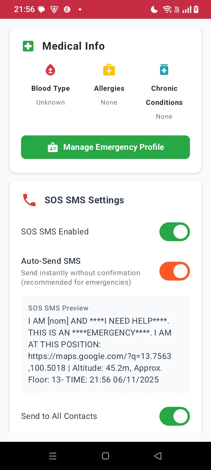 RESQ+ Emergency Settings